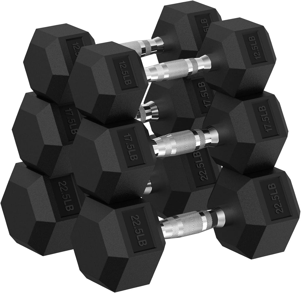 Hex Dumbbell Sets with Rack, 90-640 lb Rubber Encased Exercise & Fitness Dumbbells Set, Hand Weight for Strength Training, Weight Dumbbells