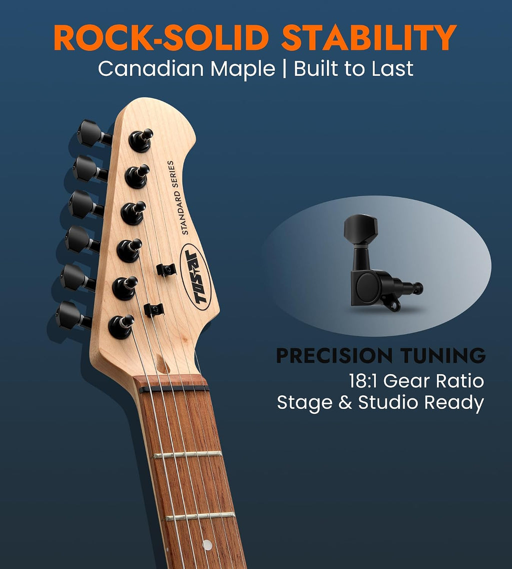 Tostar Electric Guitar Kit with Amp SSS Pickup Beginner Electric Guitar with Gig Bag,Capo,Tremolo, Strap, Picks Stratocaster 39' Full Size Electric Guitars Heavy Metal 6 String for Gifts Satin Blue