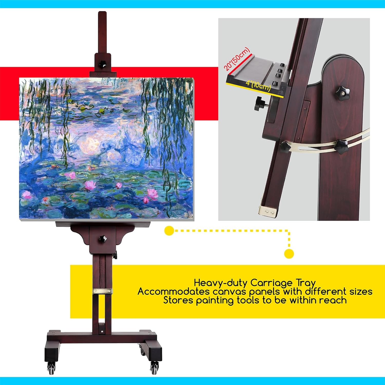 MEEDEN Heavy Duty Painting Easel: Professional Solid Beechwood Large Easel Holds Canvas Art up to 71' High - Tilts Flat Easily Wooden Floor Easel for Adult Artist Beginners Art Studios