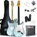 Ermik Solid Body Electric Guitar Kit with Amp 20W, Strings, Strap, Digital Tuner, Picks, Gig Bag, Cable, Tremolo Bar, 39' Full Size Guitar HSS Pickups Guitarra Electrica Beginner Gift