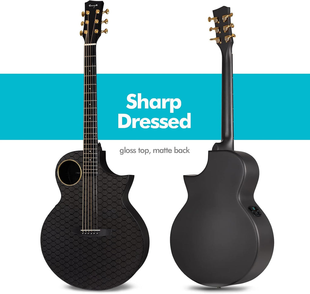 Enya X4 PRO Carbon Fiber Acoustic Electric Guitar, 41-Inch Full Size Cutaway Design, AcousticPlus Pickup System with Built-in Effects & Tuner, Includes Deluxe Hard Case, Leather Strap, Cable