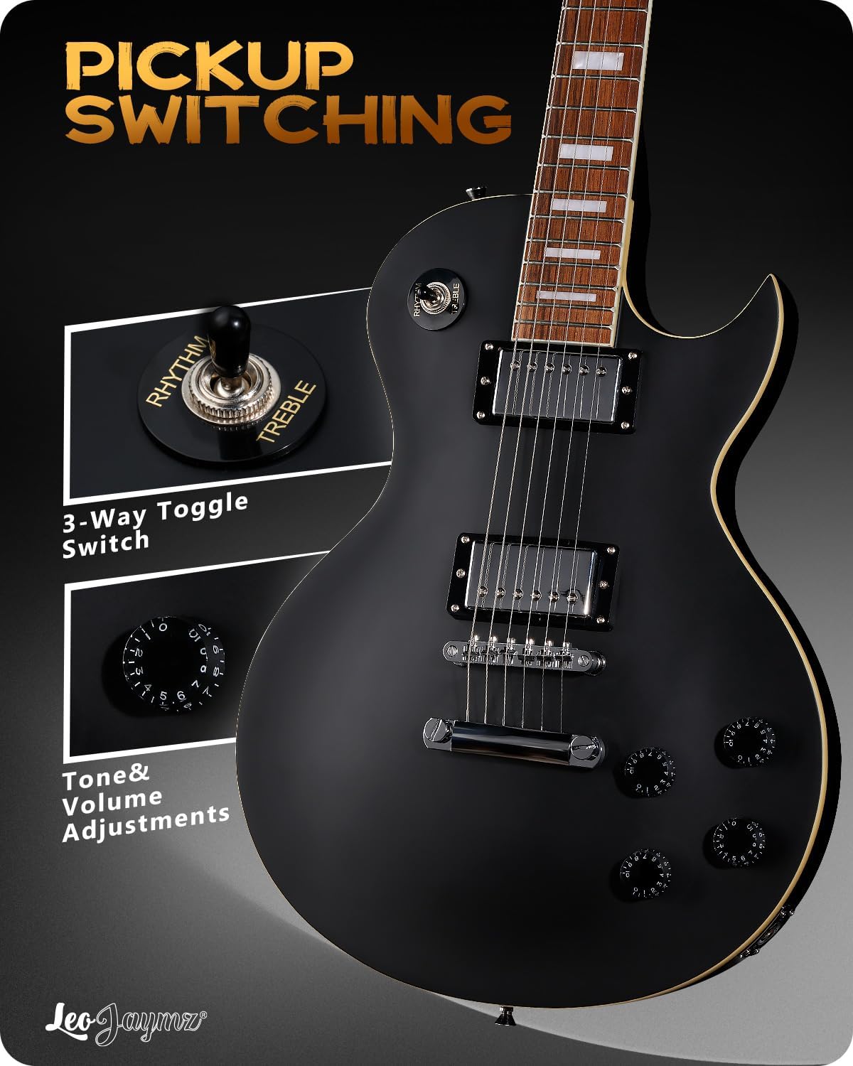 Leo Jaymz SC Series Electric Guitar – Mahogany Body, Laurel Fingerboard, Dual Humbuckers, Tune-O-Matic Bridge, C Neck, 18:1 Tuners (Matt Black X)
