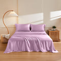 22 Momme 100% Mulberry Silk Bedding Set - 4-Piece Luxury Emperor Size (2 Pillowcases, 1 Fitted Sheet, 1 Flat Sheet) - Fits 14-16' Deep Pocket (Solid, Lavender)
