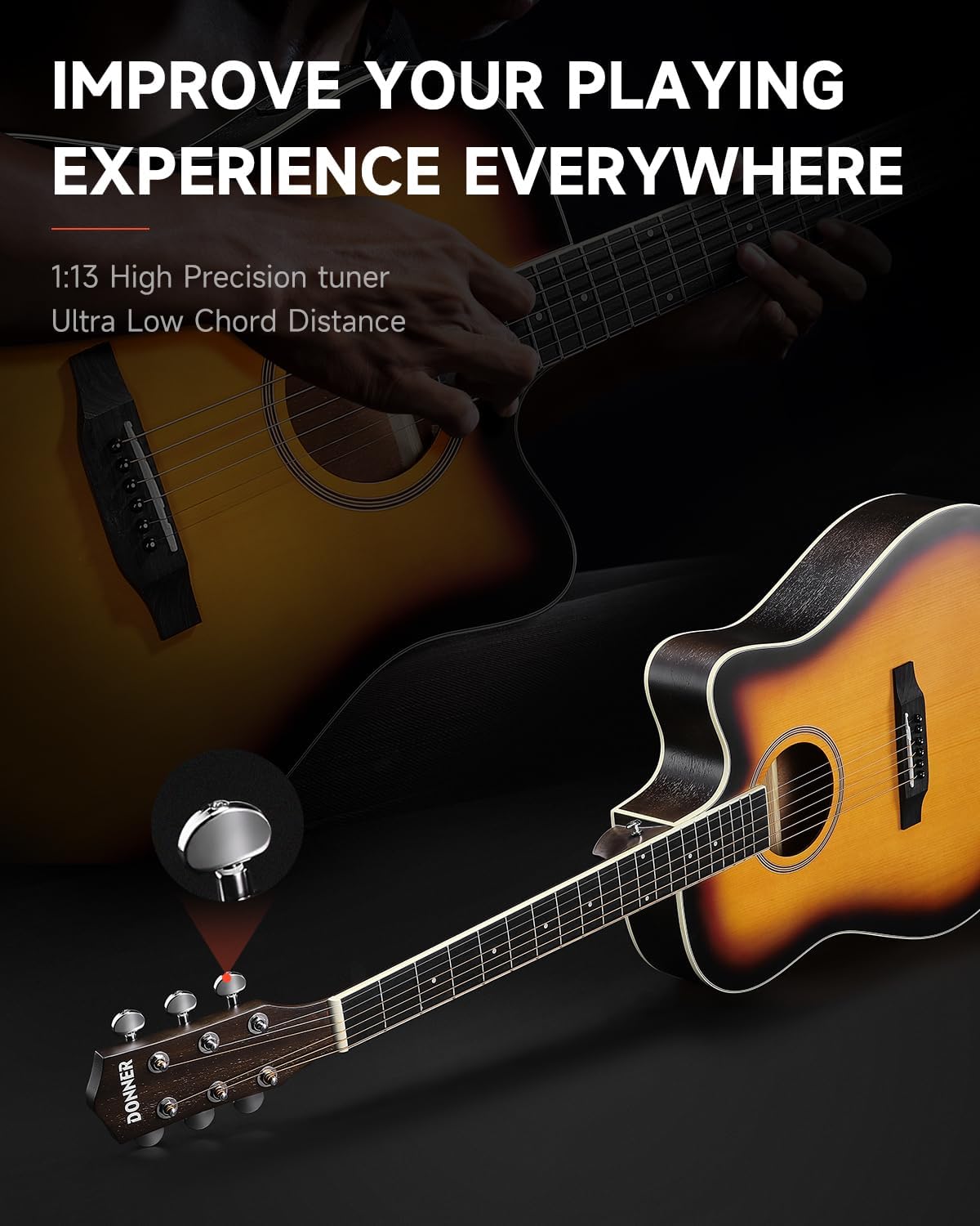 Donner 41-Inch Acoustic Electric Guitar Kit for Beginners, Full Size with Capo, Picks, Tuner, Strings, Strap - Sunbrust