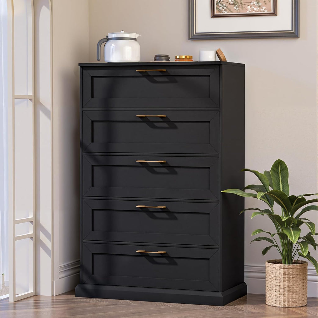 Zamildon's 5 Drawer Dresser, 47' Tall Dressers for Bedroom with Anti-Tip Device, Black Dresser Modern Storage Closet with Handle for Hallway,Entryway