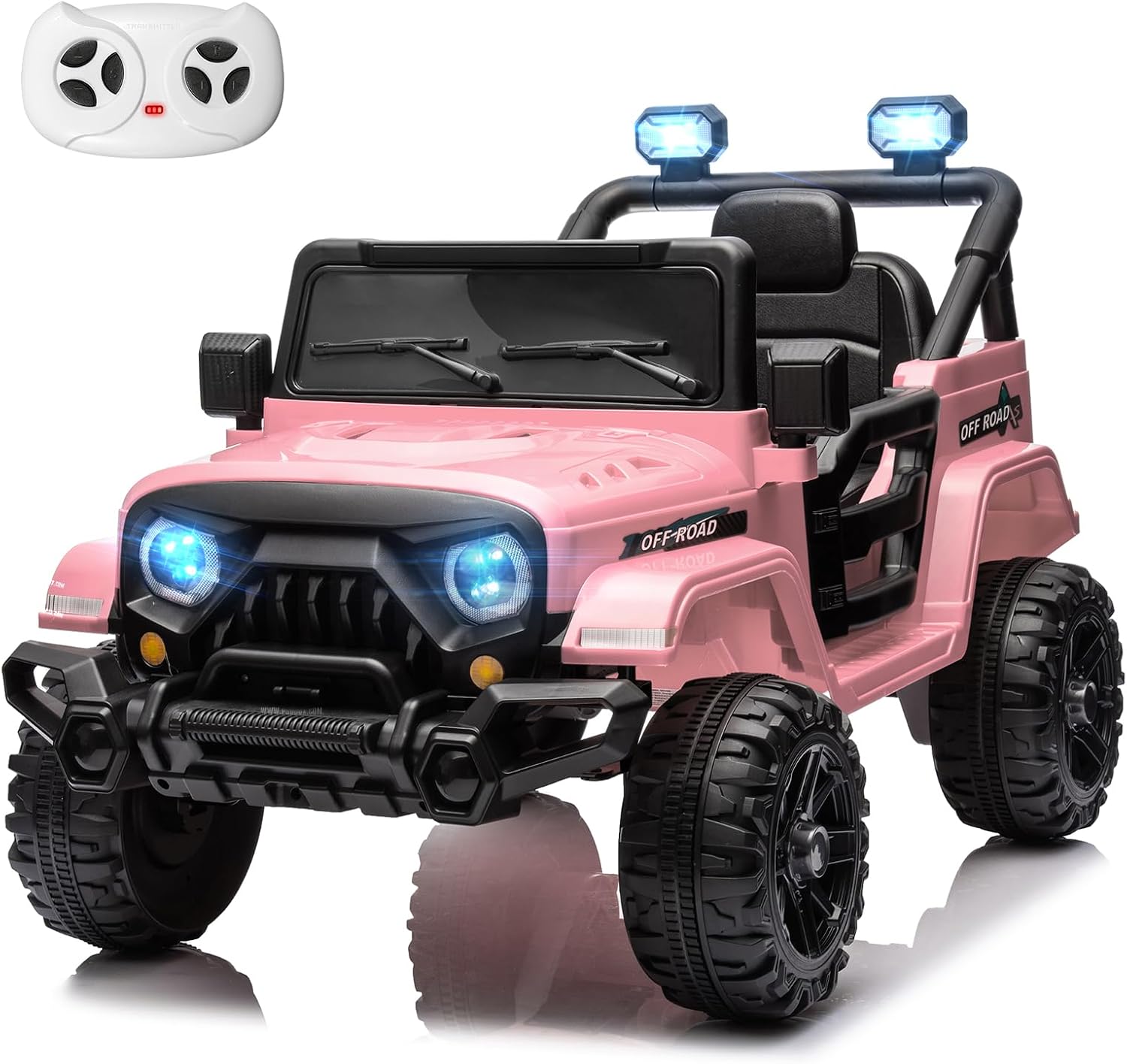 MINIATURE MOTORS 12V Kids Electric Ride on Truck Car Remote Control, Twin 35W Motors 3.5MPH Max Speed, Bluetooth Music Player, 4 Wheels Suspension LED Lights Safety Belt Gift for Boys Girls-Light Pink