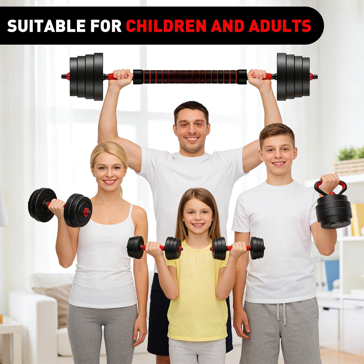 Adjustable Dumbbells, 90 LB/75 LB/45 LB/25 LB with Connector, 5 in 1 Weight Set Used as Kettlebells, Barbell, Push up Stand, Fitness Exercises for Home Gym