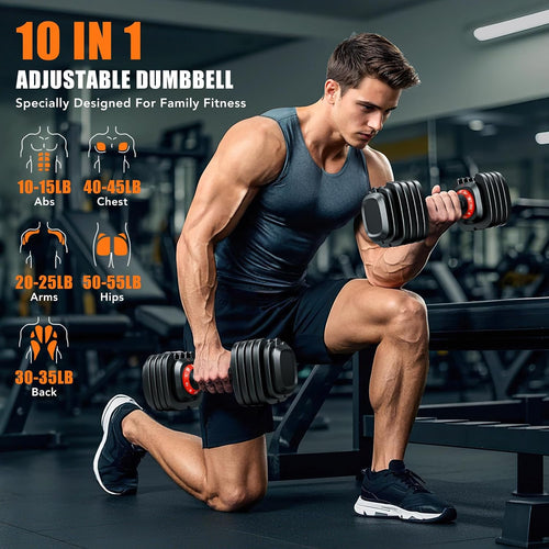 1 pair AD-06 10-speed 25LBS adjustable dumbbells （Black）