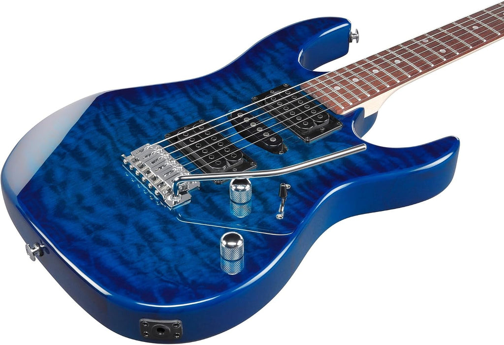 Ibanez GRX70QA RG Gio Electric Guitar - Transparent Blue Burst Bundle with Amplifier, Gig Bag, Tuner, Instrument Cable, Picks, Austin Bazaar Instructional DVD, and Polishing Cloth