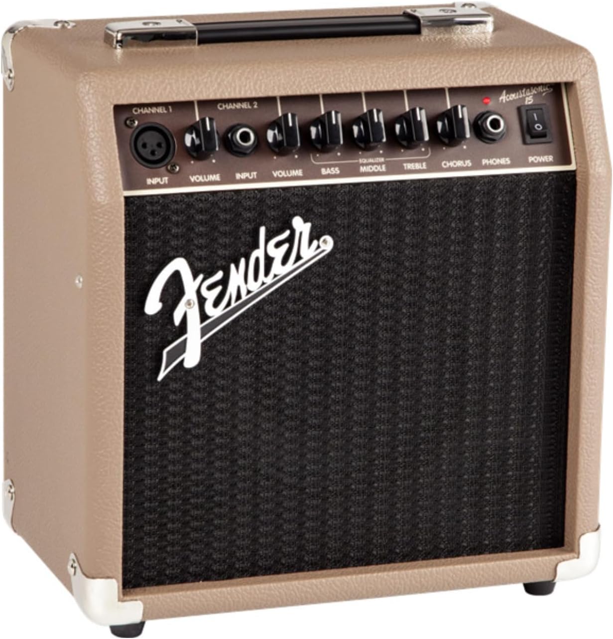 Fender Acoustasonic 15 Acoustic Guitar Amplifier, 15-Watt Portable Combo Amp with 6' Speaker, Instrument & Mic Channels, Chorus Effect, Brown/Wheat, with 2-Year Warranty
