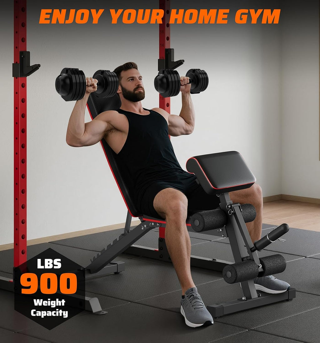 Adjustable Weight Bench & Workout Bench & Leg Extension for Home Gym, Foldable Bench Press for Full Body Workout with Leg Developer & Preacher Pad, 900Lbs Capacity & Space-Saving Design