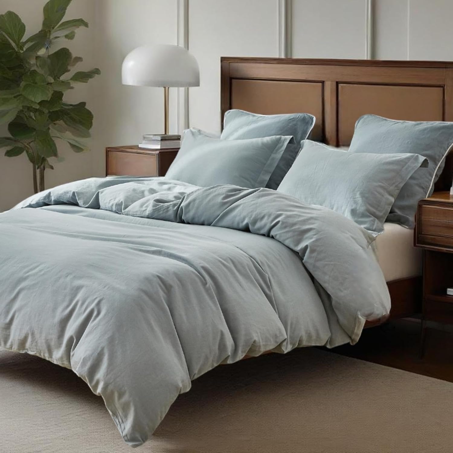 Simple&Opulence 100% Linen Duvet Cover Set, 3 PCS Natural French Flax Dusty Blue Duvet Cover King Size, Breathable Soft Comfy Linen Bedding Comforter Cover with 2 Pillowcases(Dusty Blue, 104'x92')