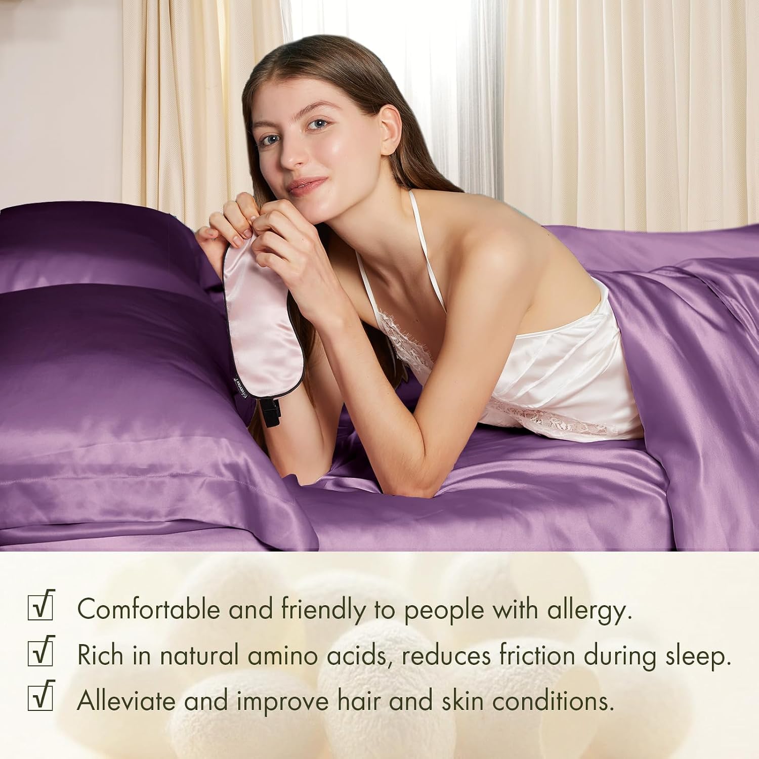 LILYSILK 100% Silk Pillowcase 1PC 25MM Pure Bed Pillowcase for Hair & Skin Oxford Envelope Double-Sides Charmeuse Silk,Lavender Queen 20x30 inches