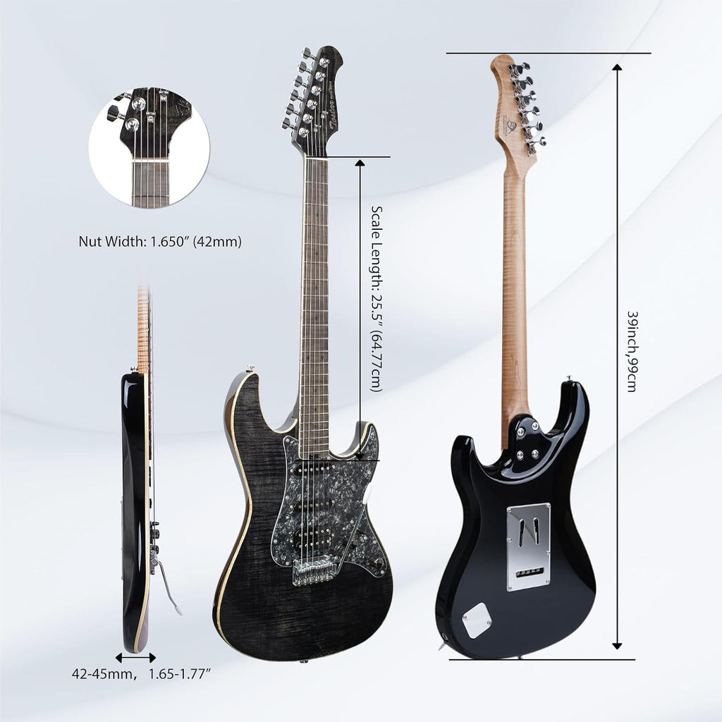 TOSTAR 39inch Telecaster Solid Body Electric Guitar for Adults Professional Player,Full Size 6 string, 2-Point Tremolo, Right Handed, Roasted Canadian Flamed Maple, Glossy Finish