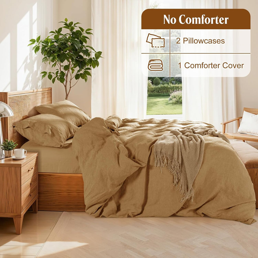 LBRO2M 100% France Linen Duvet Cover Set 3 Pcs Including 1 Flax Comforter Cover with Zipper Closure, 2 Pillowcase, Cozy Duvet Cover King Size, Rust