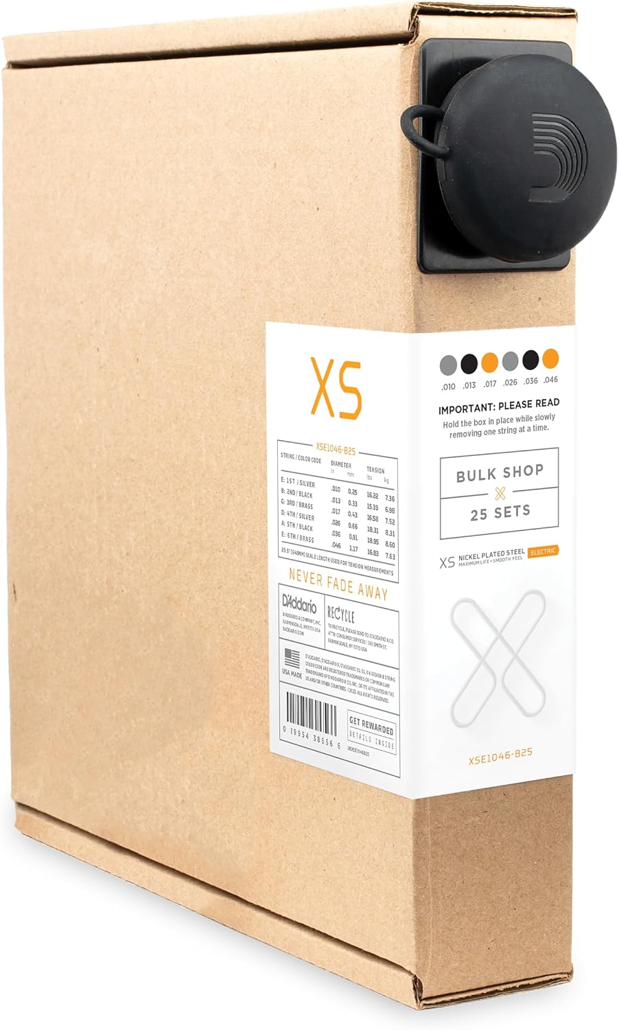 D'Addario Electric Guitar Strings, XS Nickel Coated, XSE1046-25, Regular Light Gauge 10-46, 6-String Set, Pack of 25