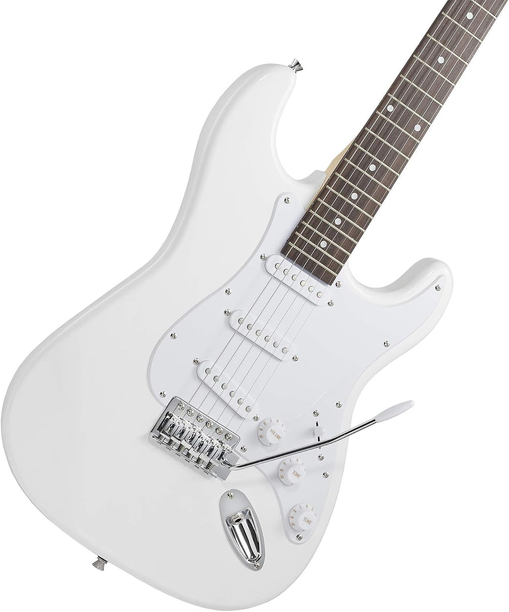 Ashthorpe 39-Inch Electric Guitar (White-White), Full-Size Guitar Kit with Padded Gig Bag, Tremolo Bar, Strap, Strings, Cable, Cloth, Picks