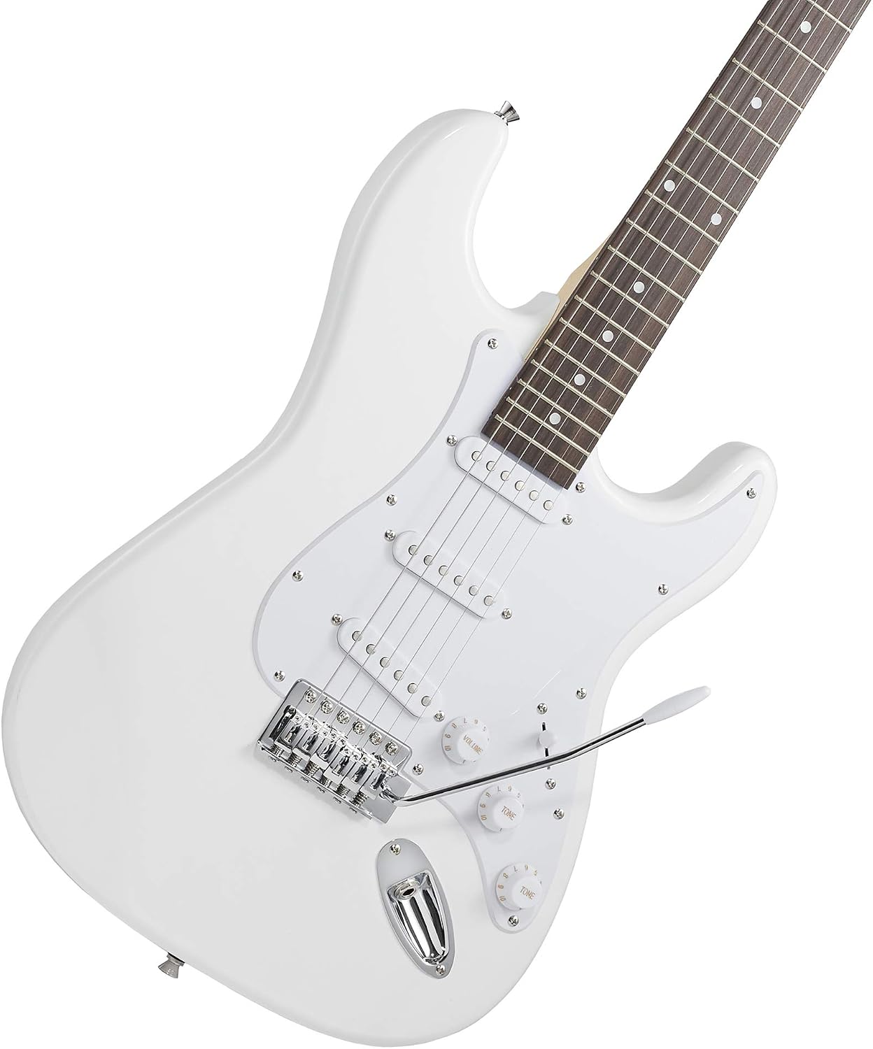 Ashthorpe 39-Inch Electric Guitar (White-White), Full-Size Guitar Kit with Padded Gig Bag, Tremolo Bar, Strap, Strings, Cable, Cloth, Picks
