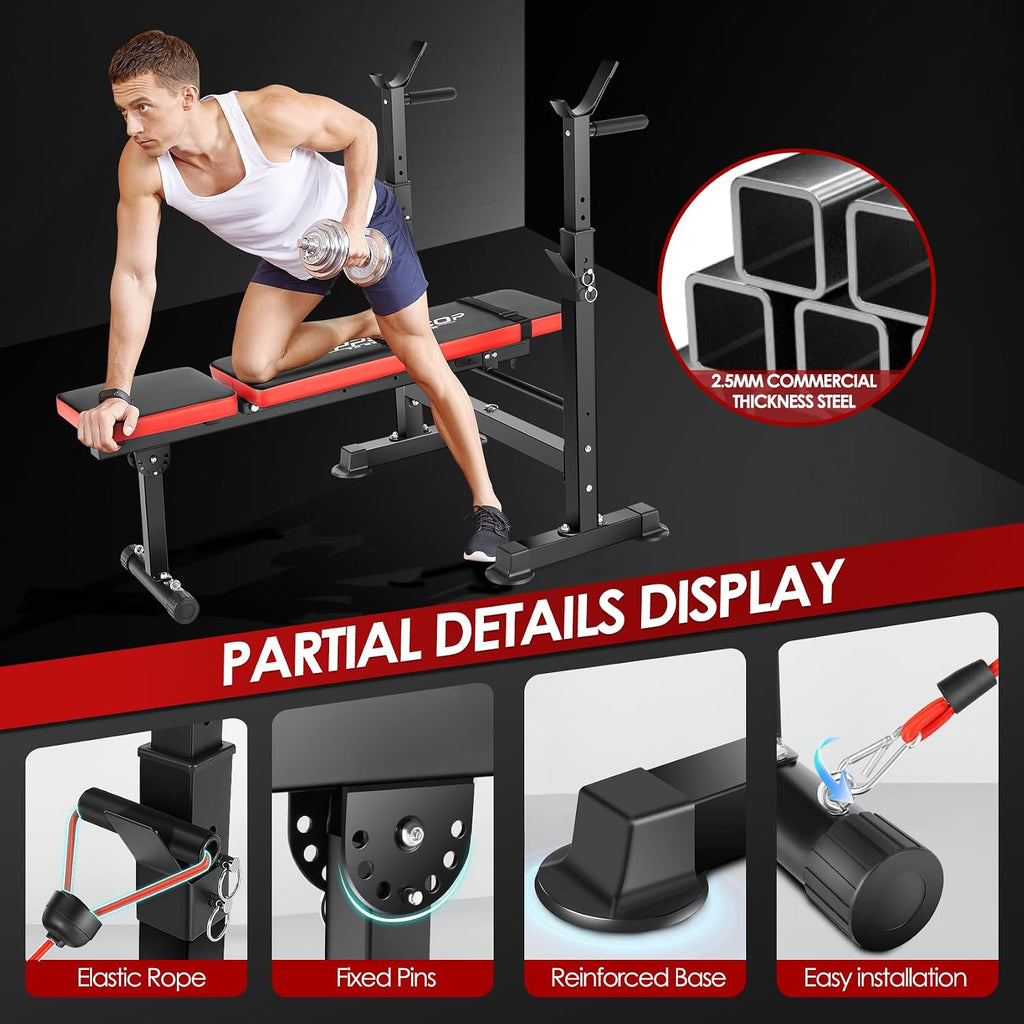 OPPSDECOR 900LBS All in One Weight Bench Set with Squat Rack Adjustable Workout Bench with Leg Developer Preacher Curl Rack Fitness Strength Training Bench for Home Gym