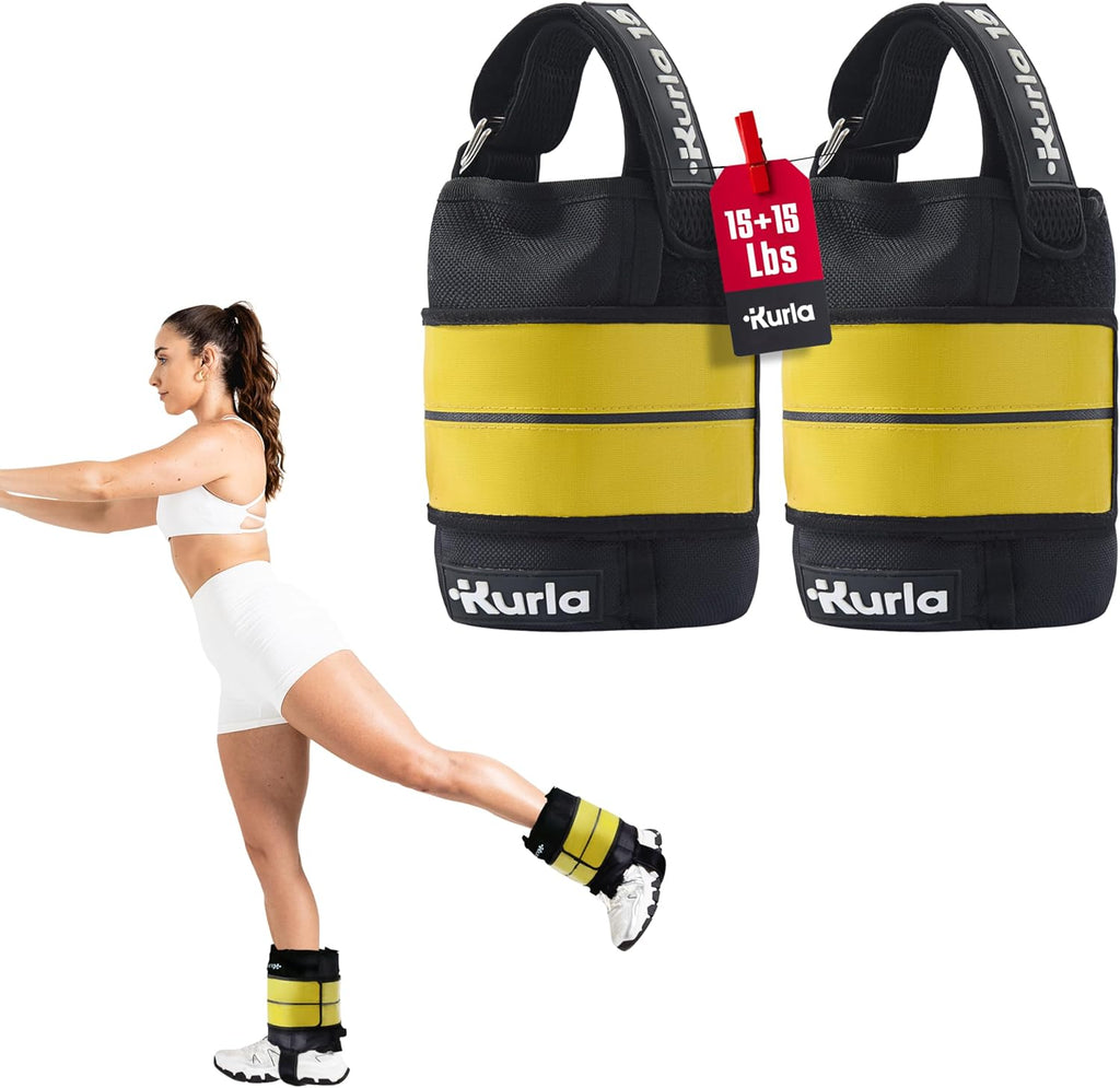 Ankle & Wrist Weights – 8/16/20/30 lbs Pair (4–15lbs - Each) | Dual Adjustable Secure Strap System | Patented Design | Ideal for Home Workouts, Pilates, Yoga, Glute Training