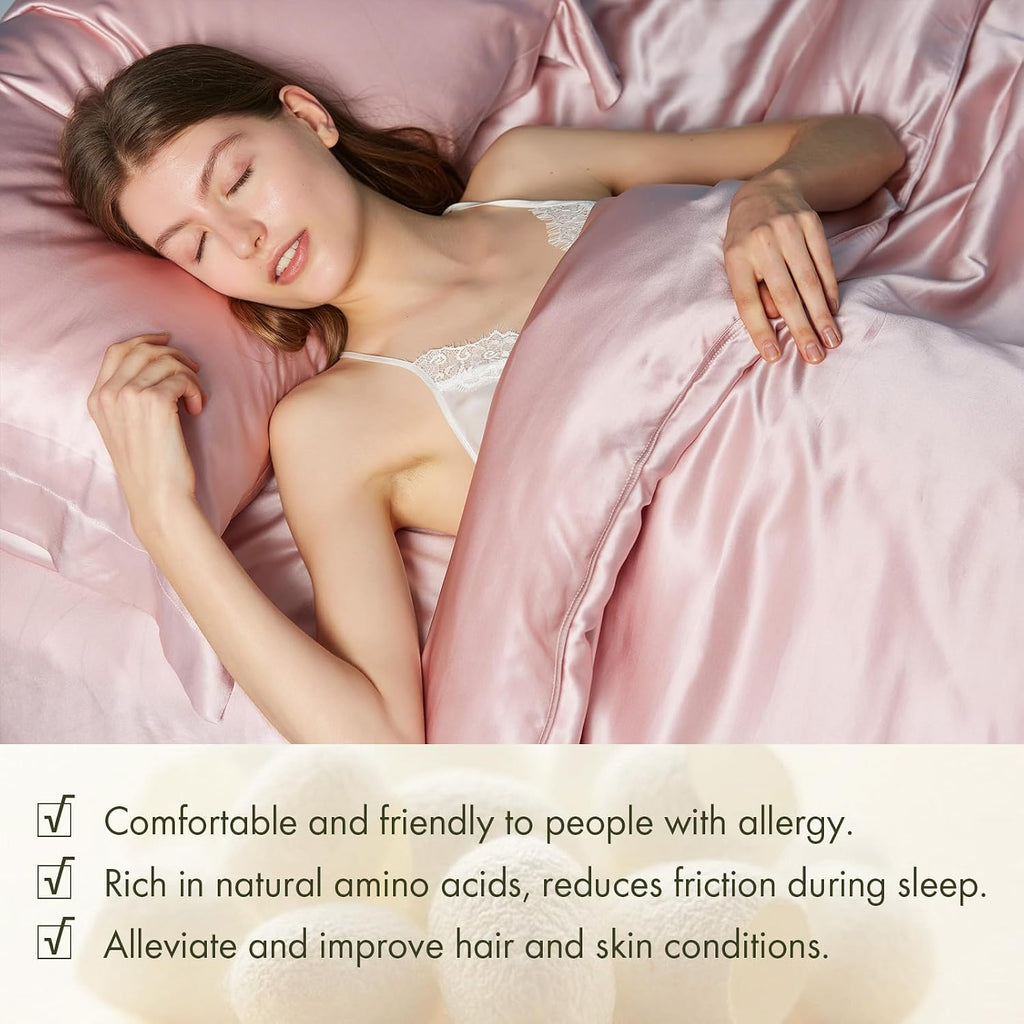 LILYSILK 100% Silk Pillowcase 1PC 25MM Pure Bed Pillowcase for Hair & Skin Oxford Envelope Double-Sides Charmeuse Silk,Rosy Pink King 20x36 inches