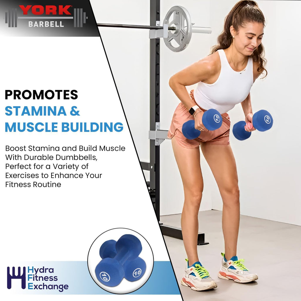 Neoprene Coated Fitbell Dumbbell (1LB to 10LB Pack of 1, 2, 4) | Dumbbell Set for Women & Men Durable Anti-Roll Anti-Slip Colour Blue | Ideal for Arm Rows Squats Chest Presses Bicep Curls
