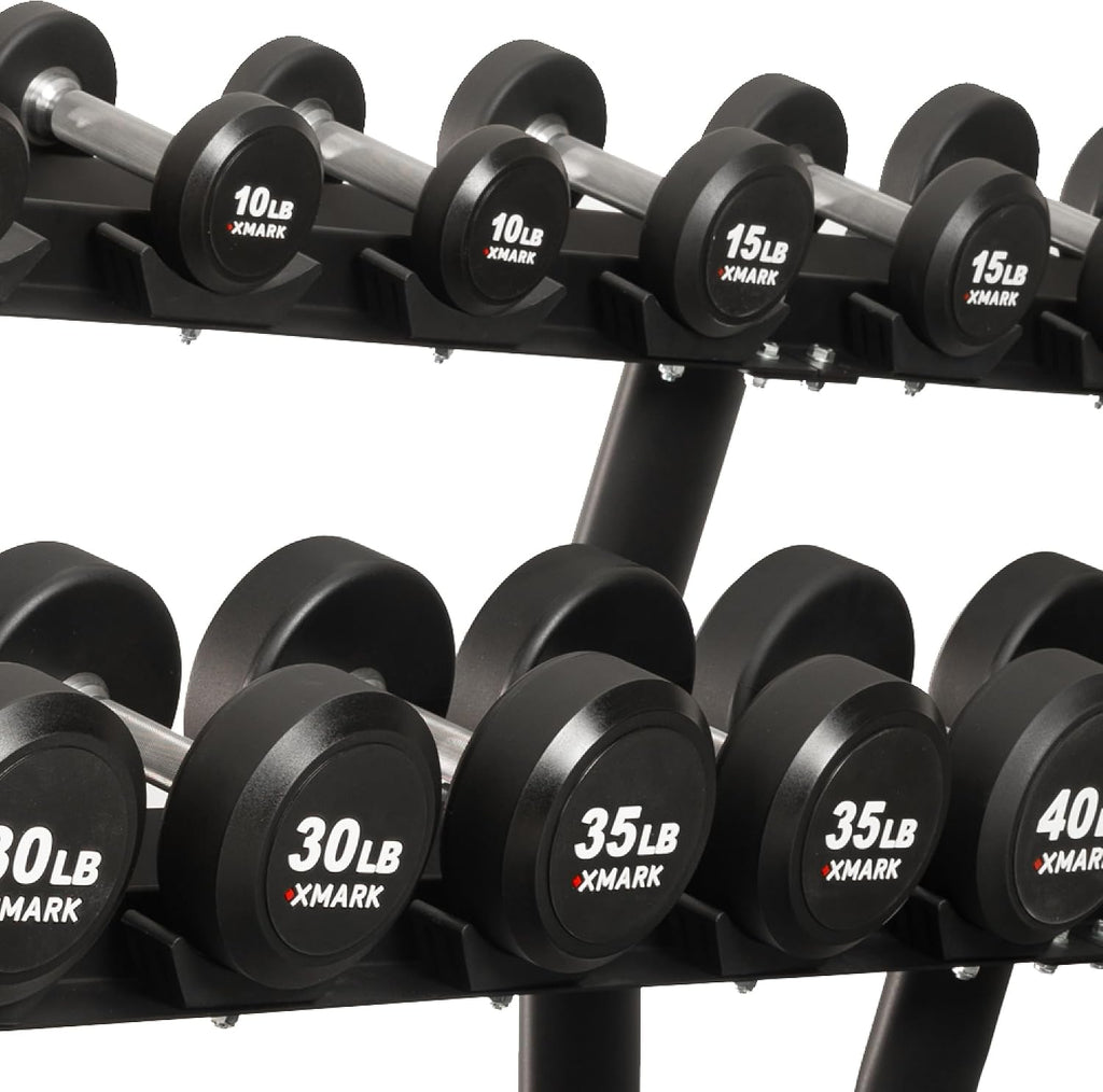 XMARK Dumbbell Weights Sets, 5-50lb and 5-75lb Dumbbell Sets, No Odor, Urethane Dumbbells, Commercial Gym and Home Gym Equipment