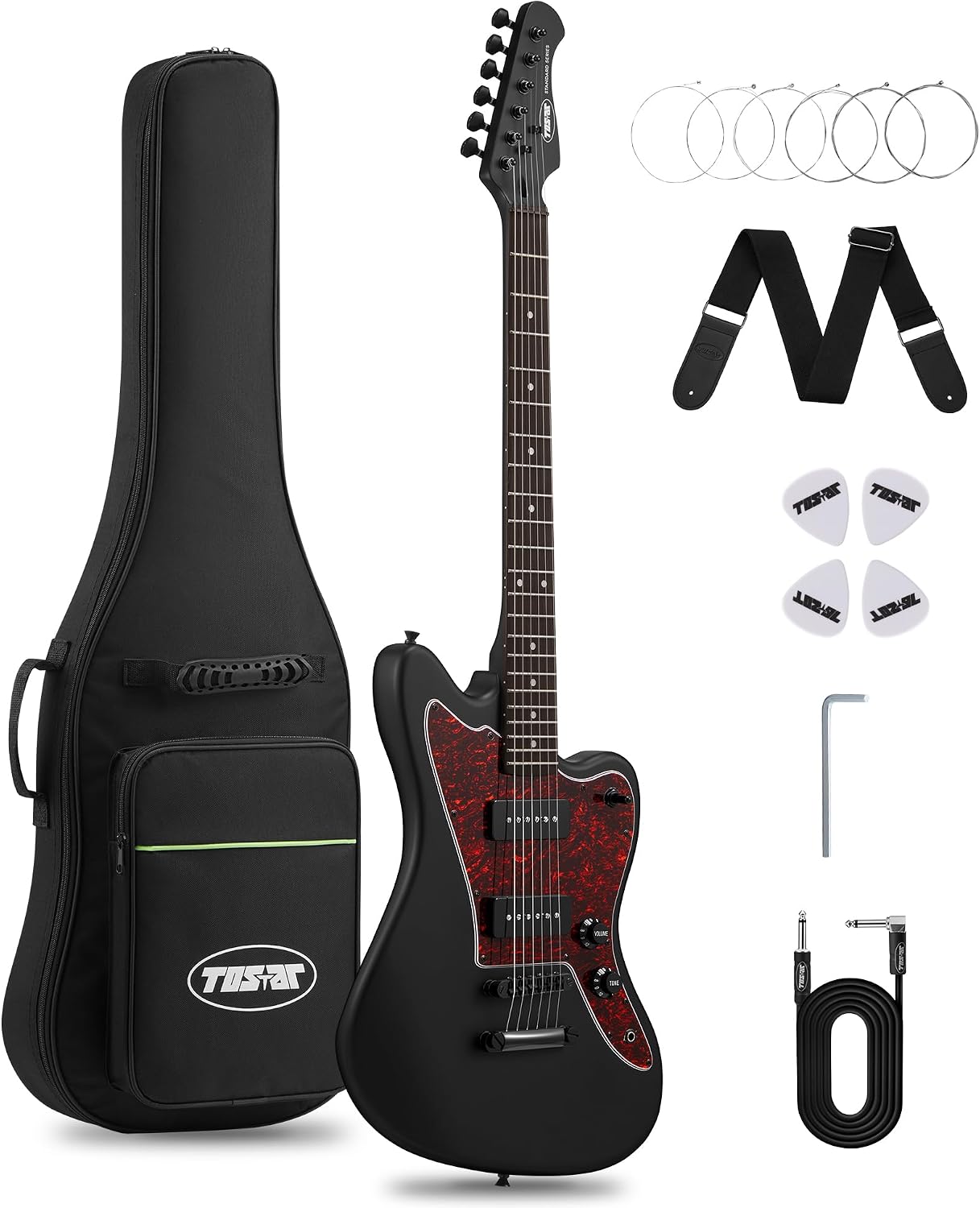 Tostar Electric Guitar: P90 Pickups, TOM Bridge & Smoked Matte Finish, 3-Way Switch, 39' Solid Body Electric Guitar for Intermediate Players, Guitarra Eléctrica Kit, Musical Birthday Gifts, Black
