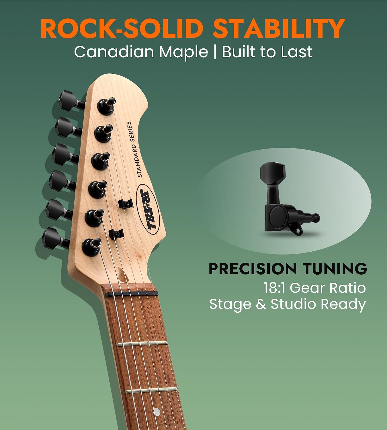 Tostar Electric Guitar Full Size Kit for Beginners 6 String Bundle with Amp SSH Pickup with Gig Bag,Capo,Tremolo, Strap, Picks Green Electric Guitars 39' for Gifts
