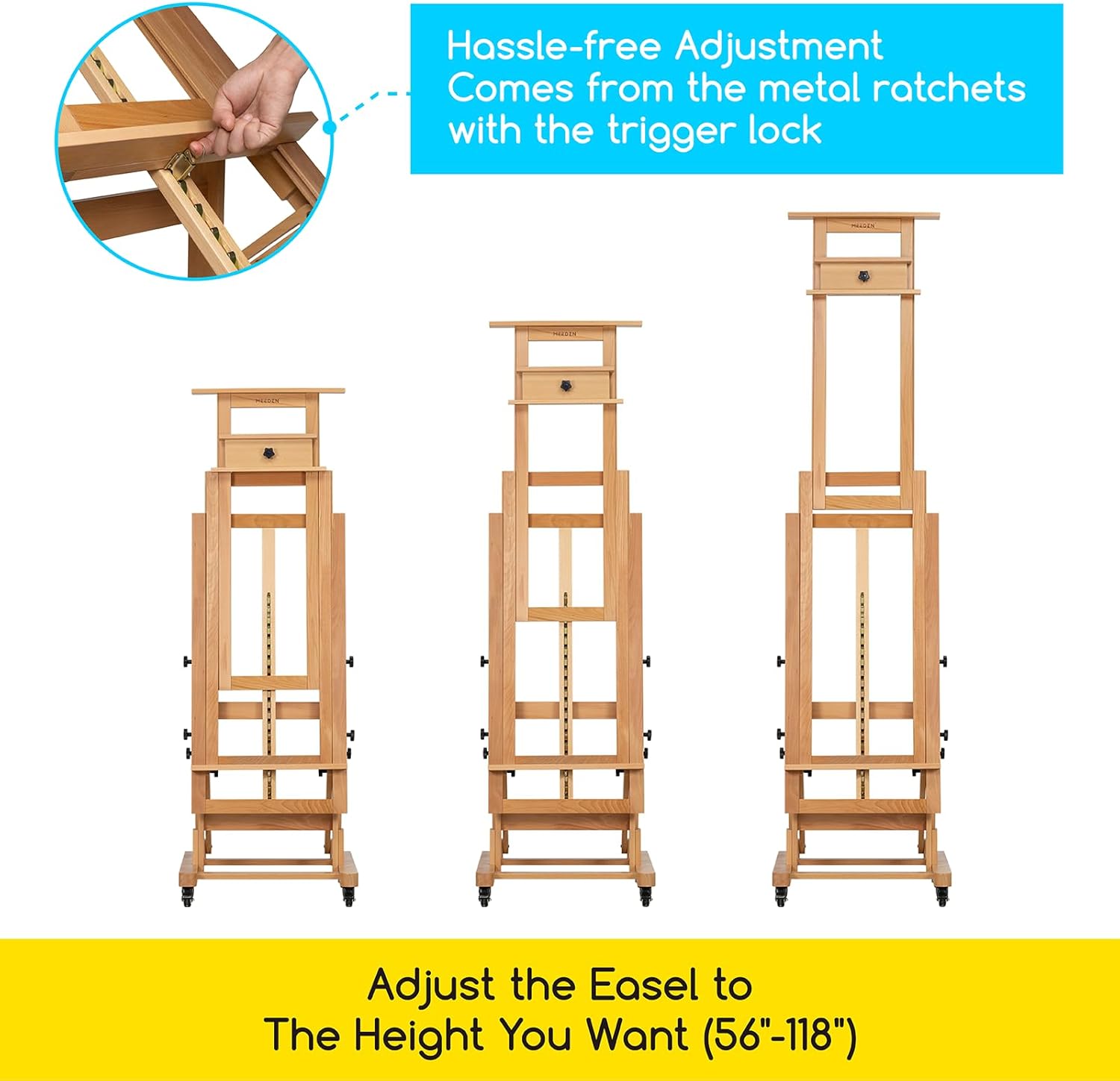 MEEDEN Movable Large H-Frame Painting Easel - Artist Studio Easel - Heavy Duty Art Easel Stand for Adults, Solid Beech Wood Easels, Holds Canvas Art Up to 78.7' High