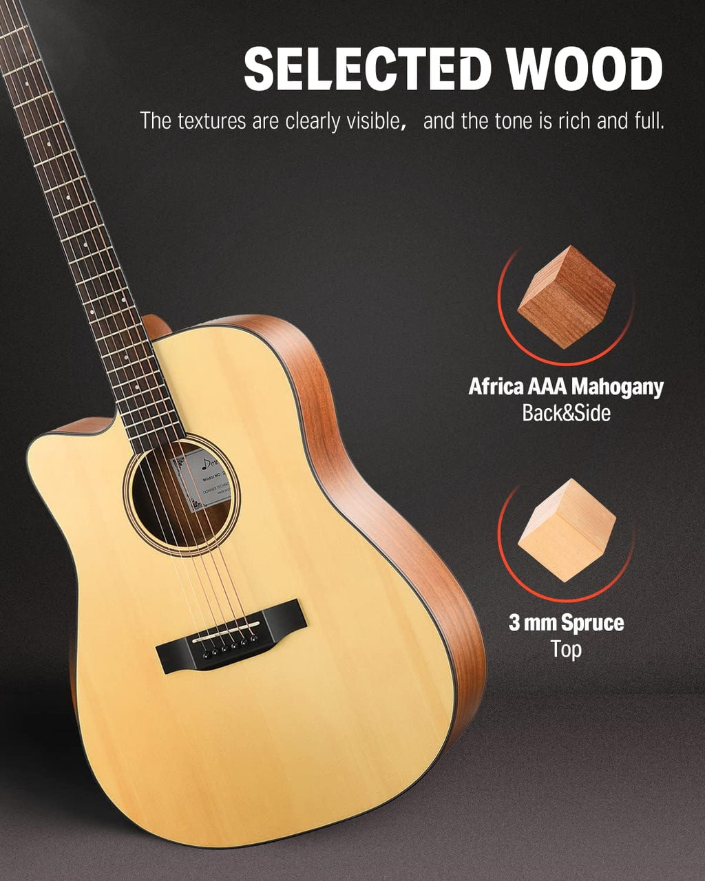 Donner Left Handed Acoustic Guitar Kit for Beginner Adult Full Size Cutaway Lefty Acustica Guitarra Bundle Set with Bag Strap Tuner Capo Pickguard String, 41 Inch, DAG-1CL