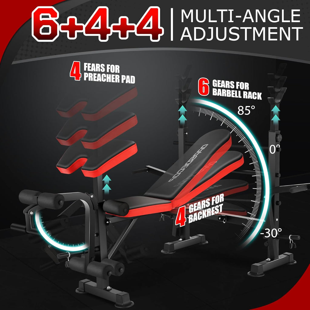 OPPSDECOR 900LBS All in One Weight Bench Set with Squat Rack Adjustable Workout Bench with Leg Developer Preacher Curl Rack Fitness Strength Training Bench for Home Gym