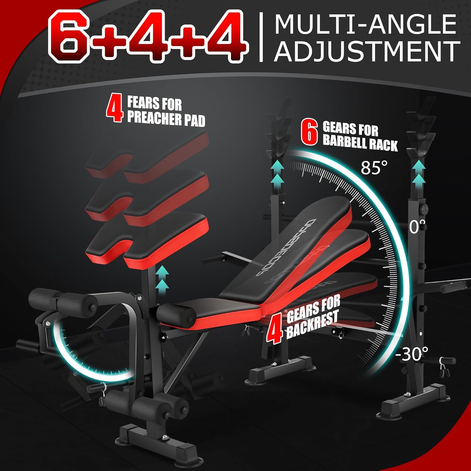 OPPSDECOR 900LBS All in One Weight Bench Set with Squat Rack Adjustable Workout Bench with Leg Developer Preacher Curl Rack Fitness Strength Training Bench for Home Gym