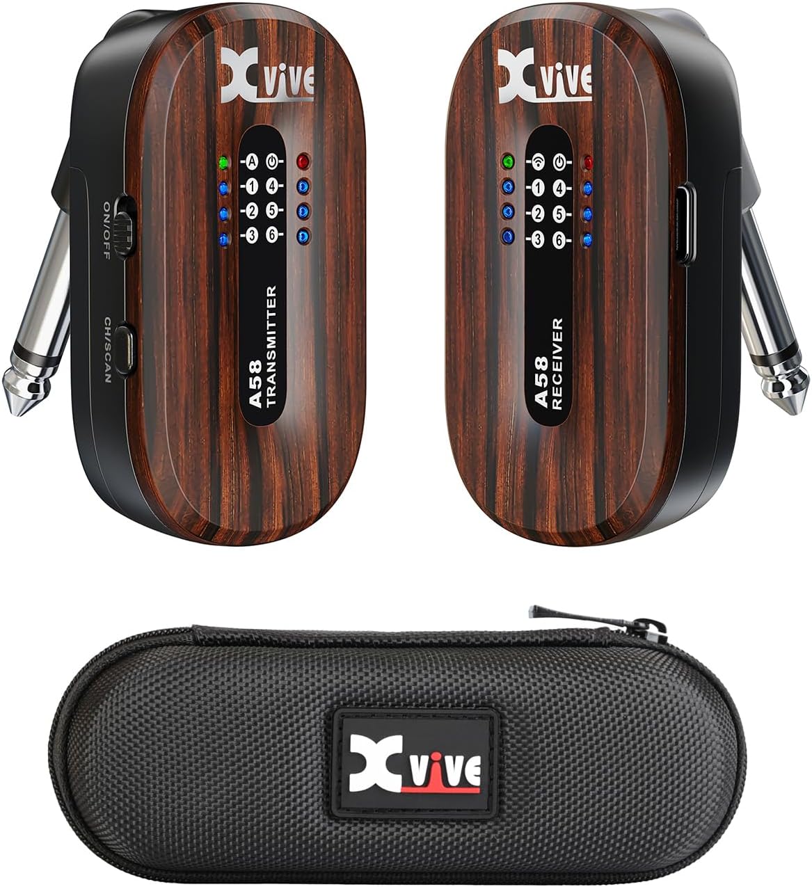 Xvive A58 Wireless Guitar System 5.8GHz Wireless Guitar Transmitter Receiver for Active or Passive Pickup Electric/Acoustic Bass, Rosewood