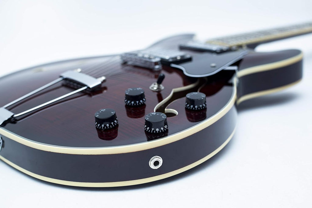 GROTE Jazz Electric Guitar Semi-Hollow Body Trapeze Tailpiece Bridge Guitar Gig Bag (Brown)