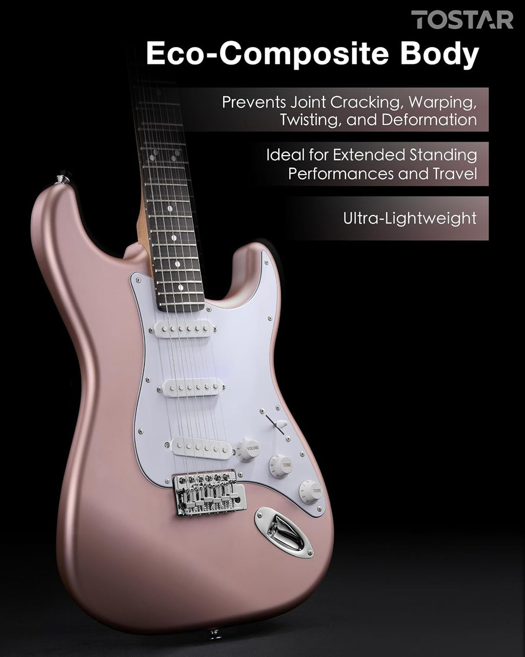 Tostar 39' Full Size Electric Guitar Kit For Beginners and Adults, SSS Pickup Guitarra Electrica Set Includes Tremolo Bridge, Lightweight Matte Finish, Amp, Strings, Gig Bag, Birthday Gifts, Champagne