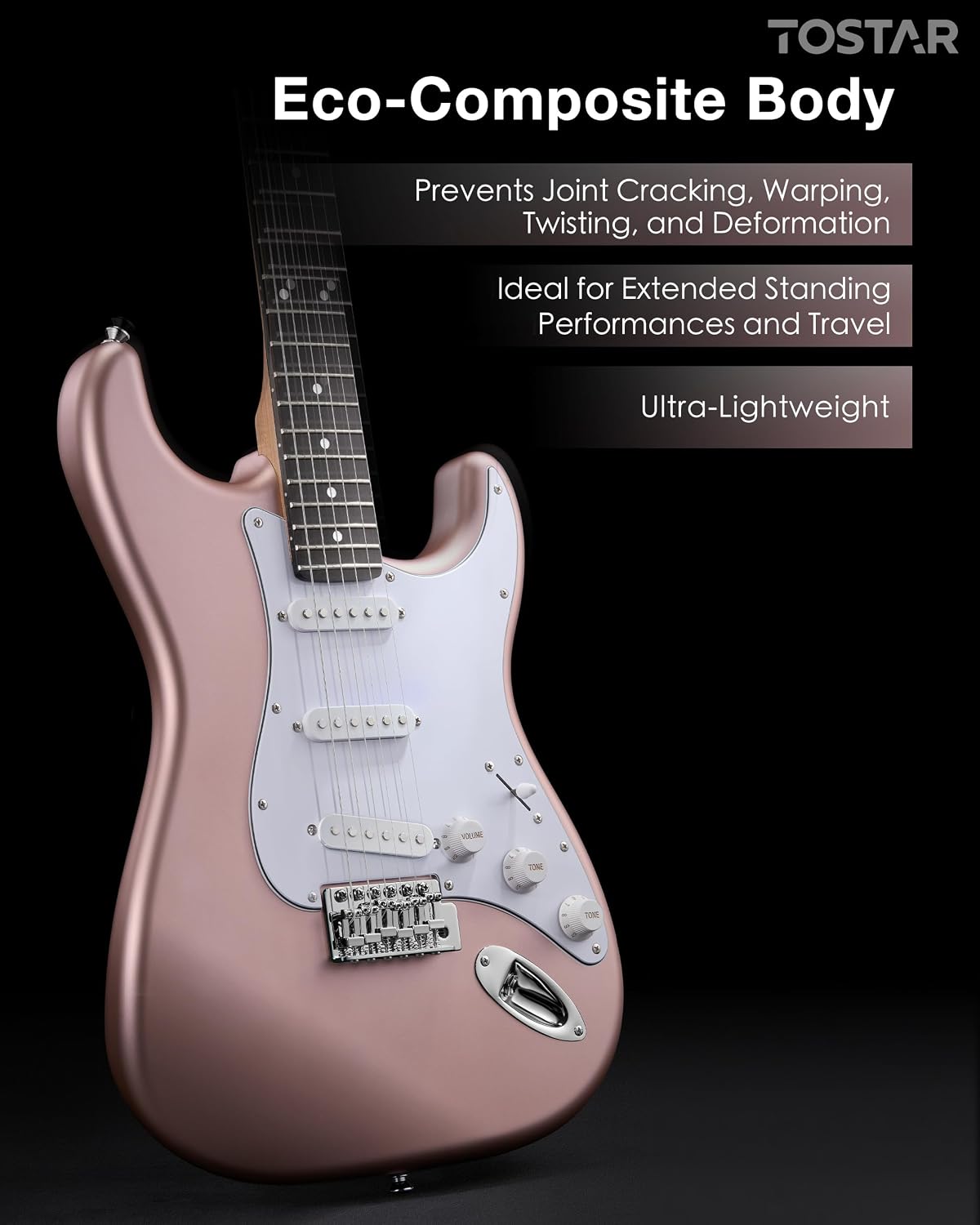 Tostar 39' Full Size Electric Guitar Kit For Beginners and Adults, SSS Pickup Guitarra Electrica Set Includes Tremolo Bridge, Lightweight Matte Finish, Amp, Strings, Gig Bag, Birthday Gifts, Champagne