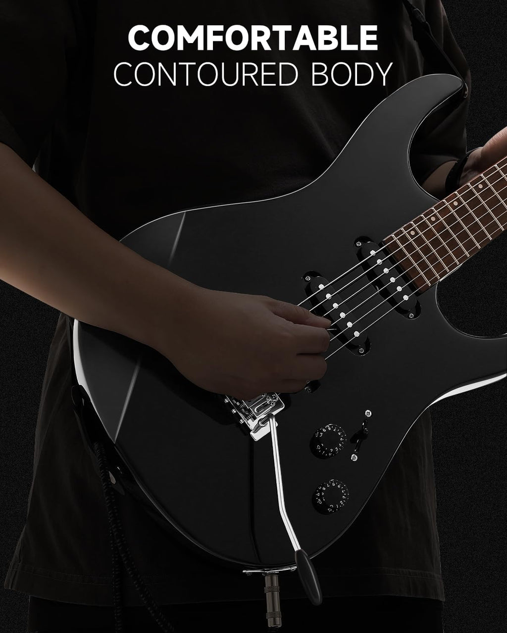 Donner DMT-66 Solid Body Electric Guitar Kit for Beginners, Full Size 39' Electric Guitar with HSS Pickups, Poplar Body, Maple Neck, Starter Guitar with Gig Bag, Strap, Whammy Bar, Wrench, Black