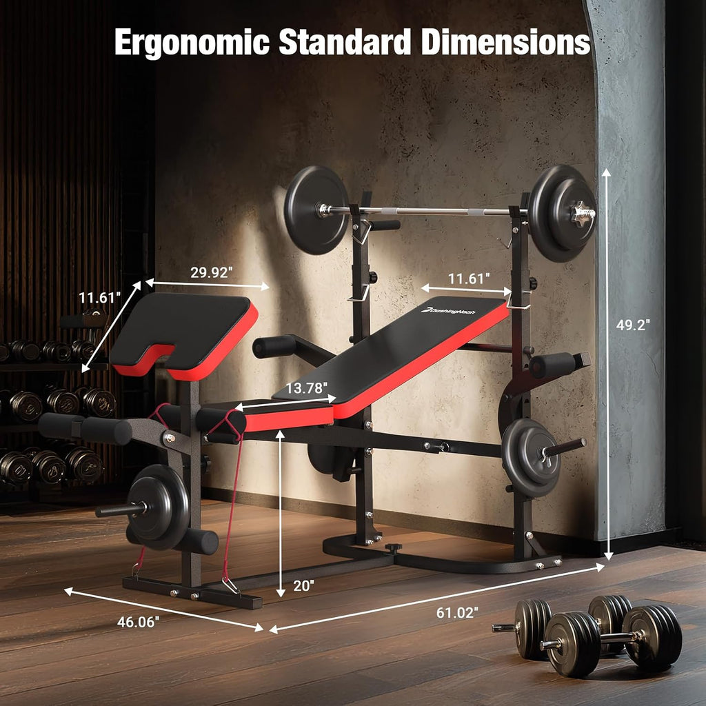 6-in-1 Foldable Weight Bench Set, 1695LBS Adjustable Workout Bench/Barbell Rack/Curl Pad, Bench Press, Leg Extension and Curl machine, Workout Fitness Equipment w/Squat Rack for Home Gym