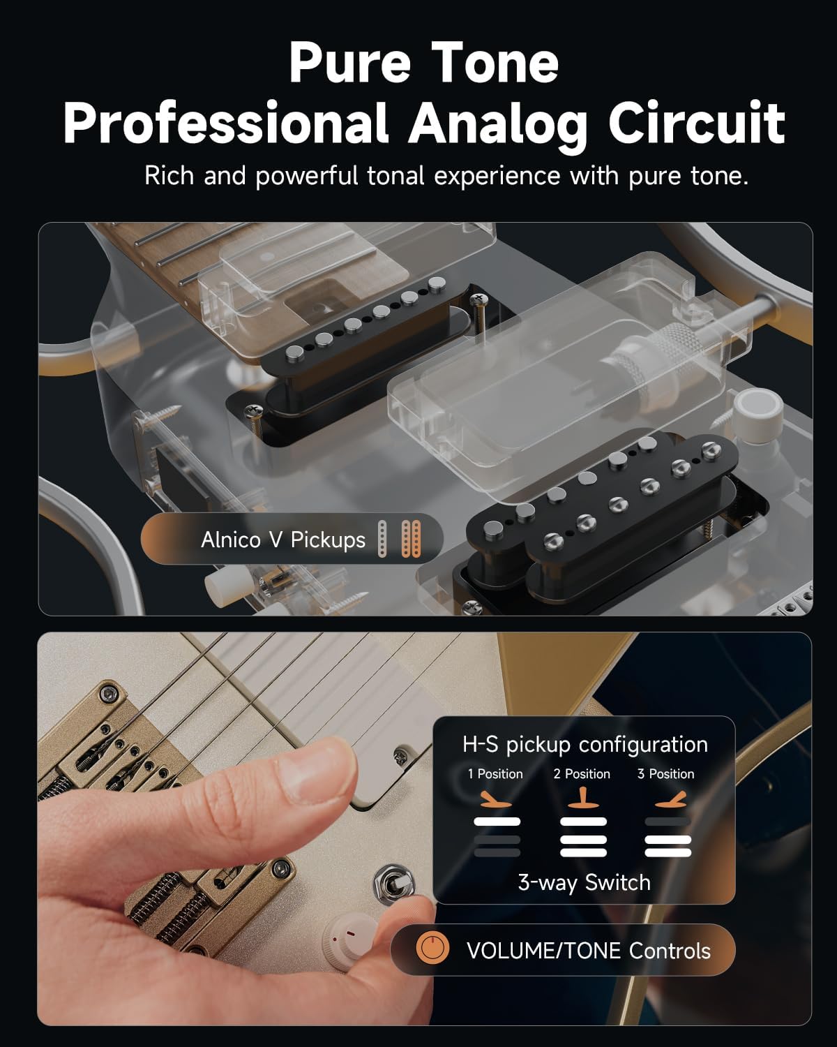 Donner HUSH X PRO Electric Guitar Kit - Smart Travel Guitar with Dozens of Preset Combinations, 7 Tone Sim Options, White-Luxe