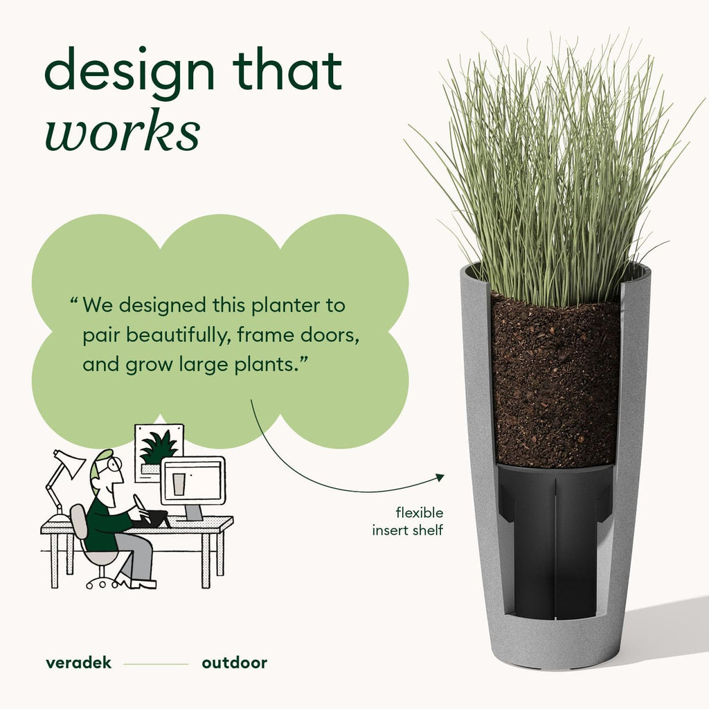 Veradek Mason Series Vega Planter - Round Tall Planter for Indoor or Outdoor Porch/Patio | Made from Plastic-Stone Composite with Drainage Holes | Modern Décor for, Flowers, Interior Plants