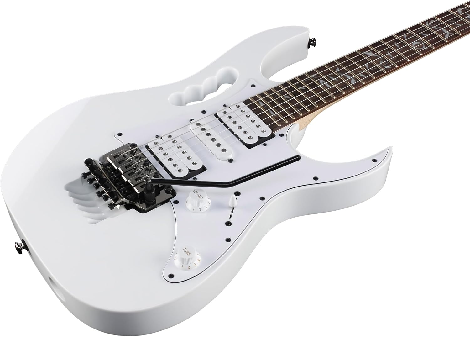 Ibanez JEMJR Steve Vai Electric Guitar - White Bundle with Gig Bag, Tuner, Strap, Cable, Austin Bazaar Instructional DVD, and Polishing Cloth