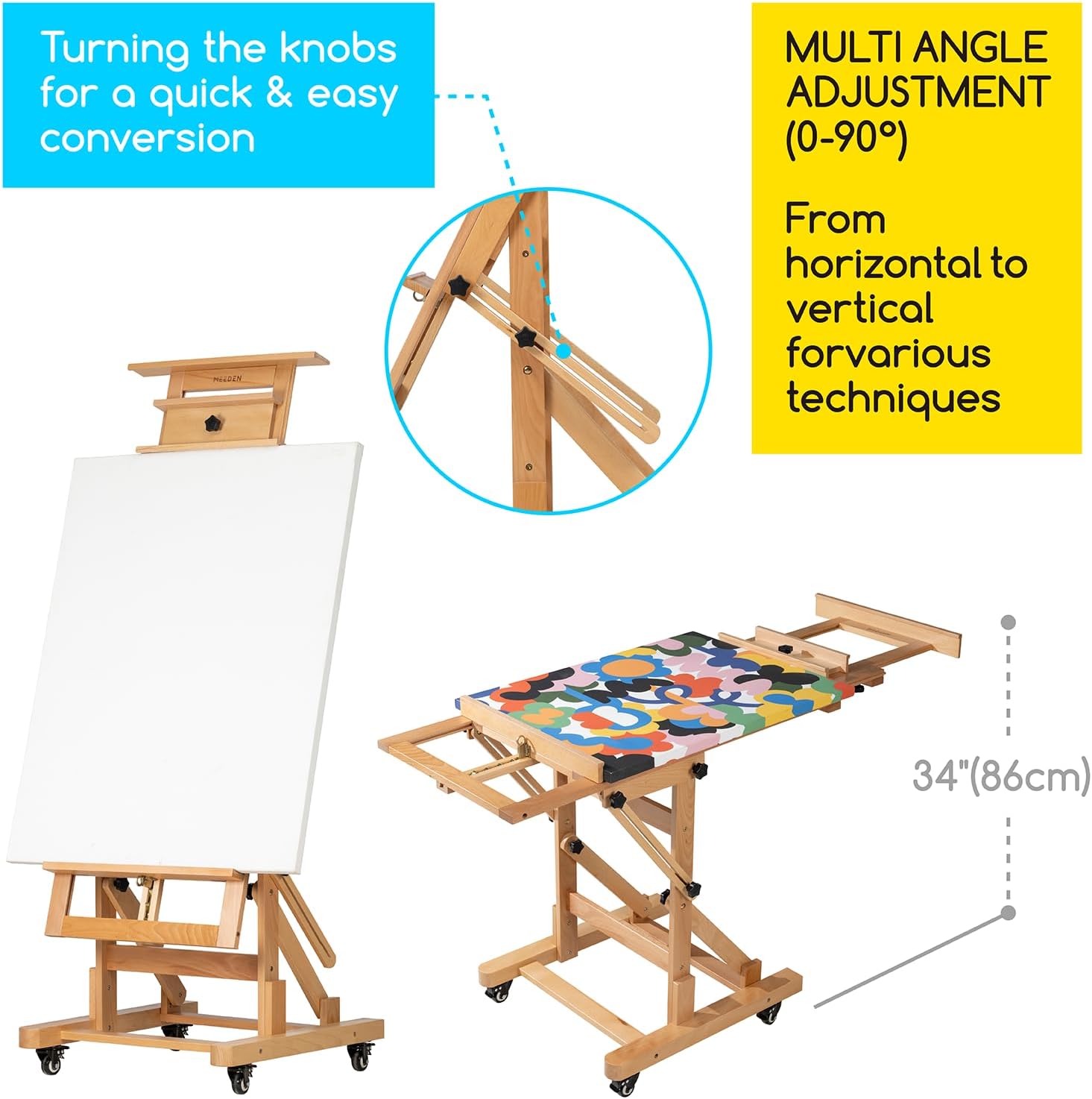 MEEDEN Movable Large H-Frame Painting Easel - Artist Studio Easel - Heavy Duty Art Easel Stand for Adults, Solid Beech Wood Easels, Holds Canvas Art Up to 78.7' High