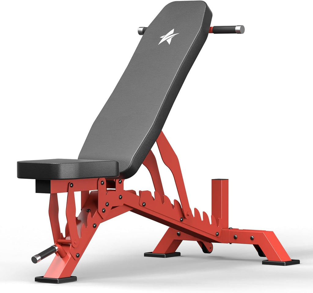 Weight Bench, Adjustable Workout Bench for Home Gym Full Body Workout, 1300LBS Weight Capacity Bench Press, Flat/Incline Bench with 33' Extra-Long Backrest & Wheels