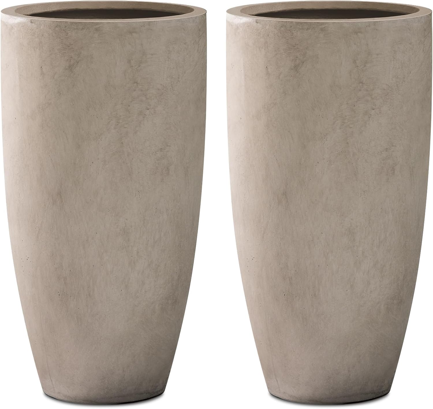 Kante 23.6' H Weathered Concrete Tall Planters (Set of 2), Large Outdoor Indoor Decorative Plant Pots with Drainage Hole and Rubber Plug, Modern Style for Home and Garden
