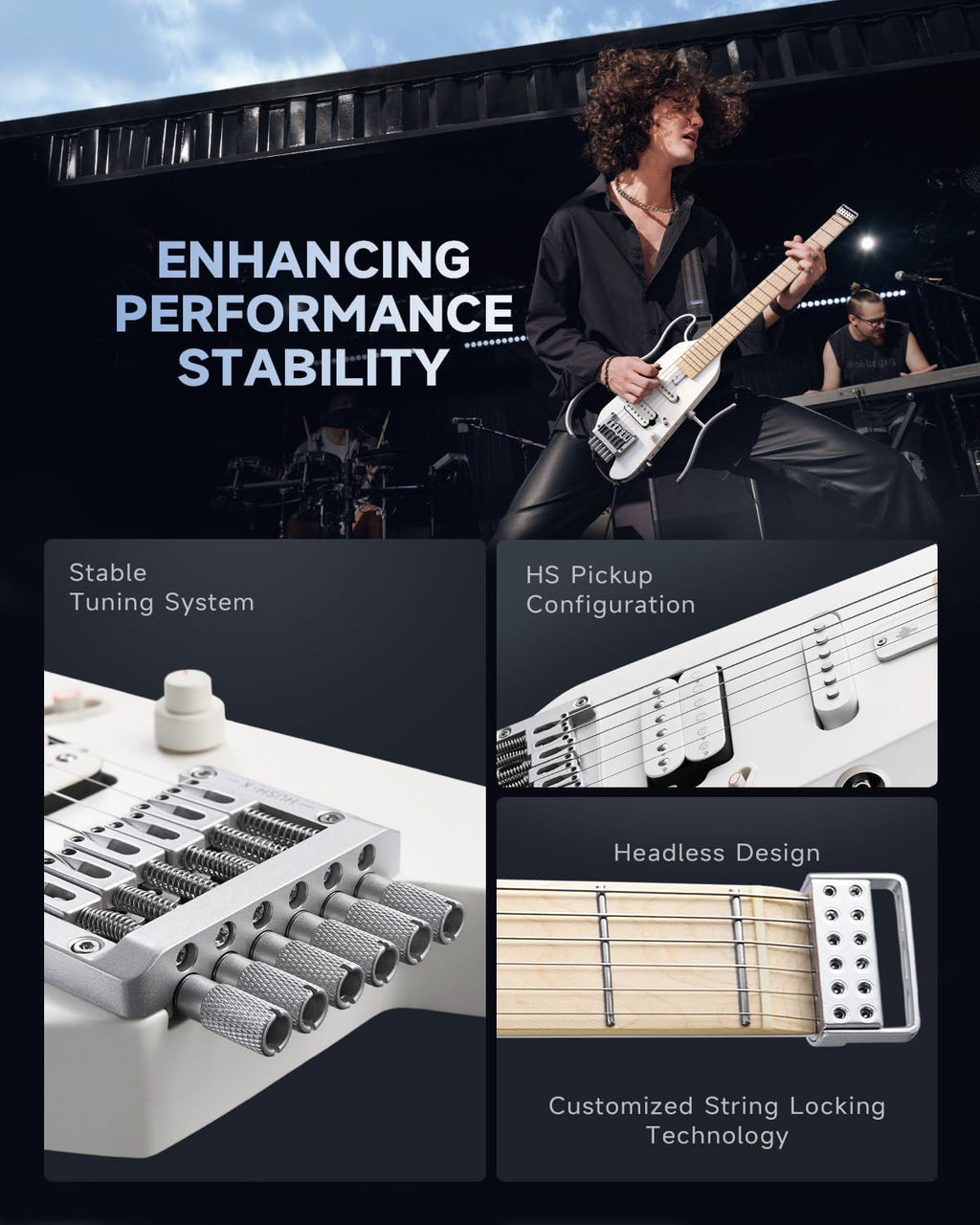 Donner HUSH-X Electric Guitar Kit - Featherlight Travel Guitar with Easy Assemble Stands, Great for Travel and Practice, Mahogany Solid Body, Gig Bag, All Accessories, Metallic White
