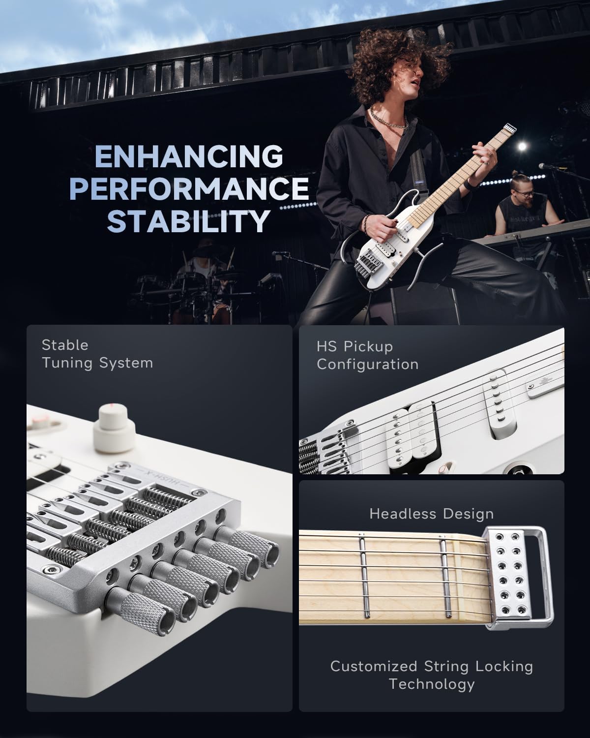 Donner HUSH-X Electric Guitar Kit - Featherlight Travel Guitar with Easy Assemble Stands, Great for Travel and Practice, Mahogany Solid Body, Gig Bag, All Accessories, Metallic White