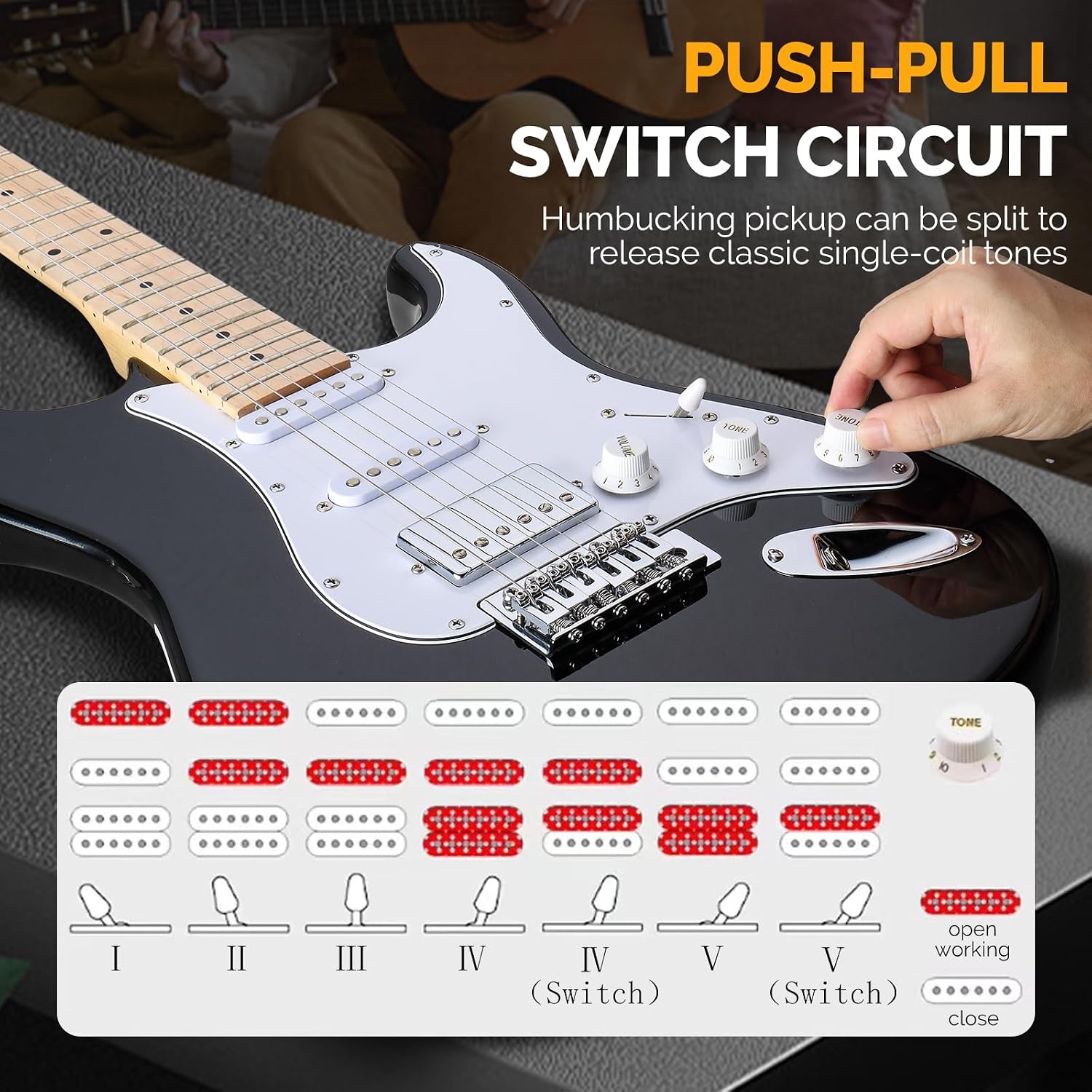 GLARRY Electric Guitar, 39' Full Size Electric Guitar Kit with HSS Pickup Coil Split for Beginner, 20W Amp and Accessories Pack Guitar Bag (Black)