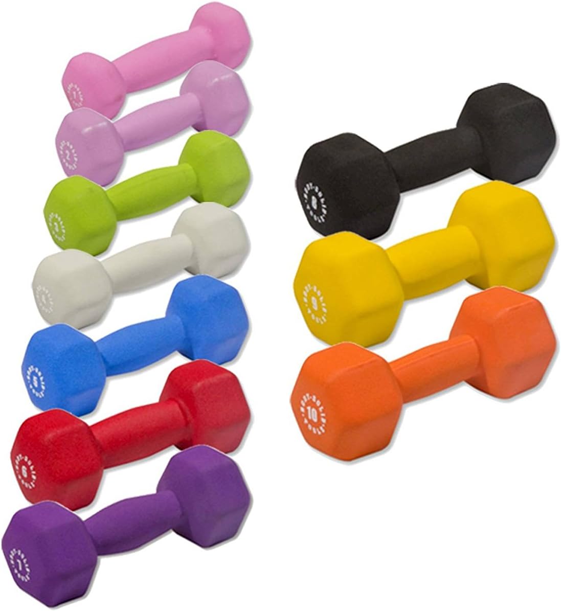 Body-Solid Tools (BSTNDS110) Neoprene Dumbbell for Weight and Aerobic Training, Pilates & Physical Therapy, Hand Weights Set for Women, Free Weights Hex End Dumbbells, 1-10lbs. Pair