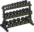 HANDBODE 3-Tier Dumbbell Rack Stand, 1000LB Capacity Storage Rack, Weight Rack for Dumbbells, Kettlebell, 390–700 lb Rubber Coated Fixed Weight Sets, Home Gym Strength Training Equipment